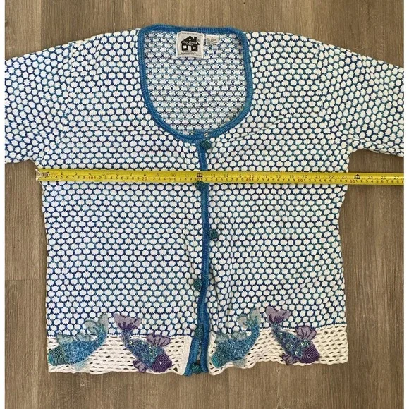 Storybook Knits Fish Cardigan Sweater L Mermaid Granny Teacher Cozy Academia‎ - Picture 4 of 10